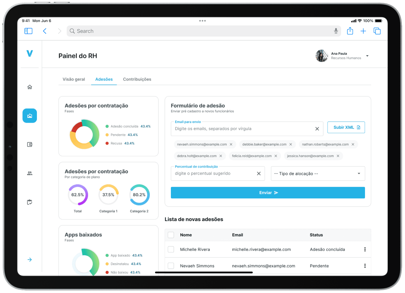 HR platform screen showing employee contribution data