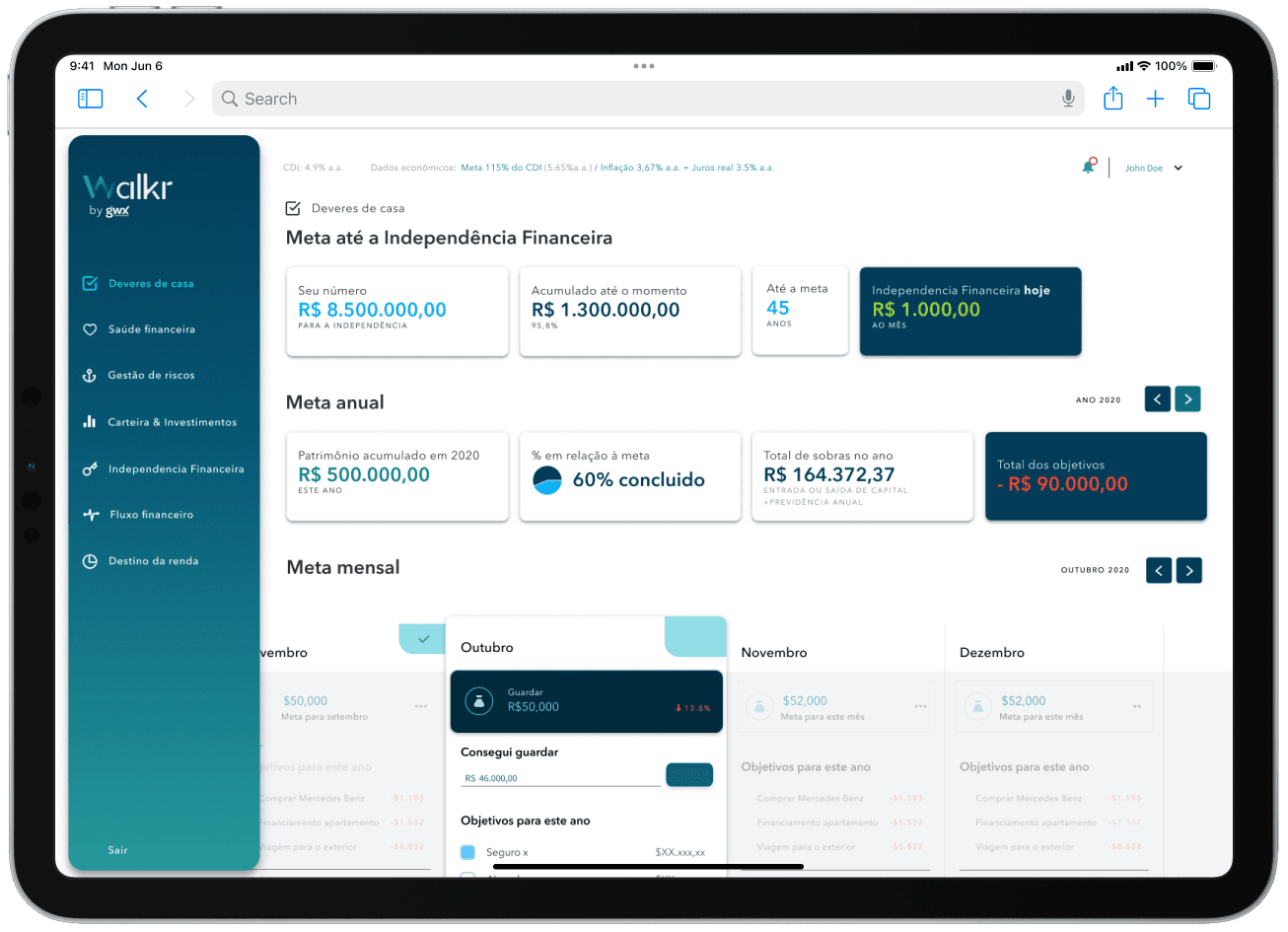 WalkrApp client dashboard — milestones and progress