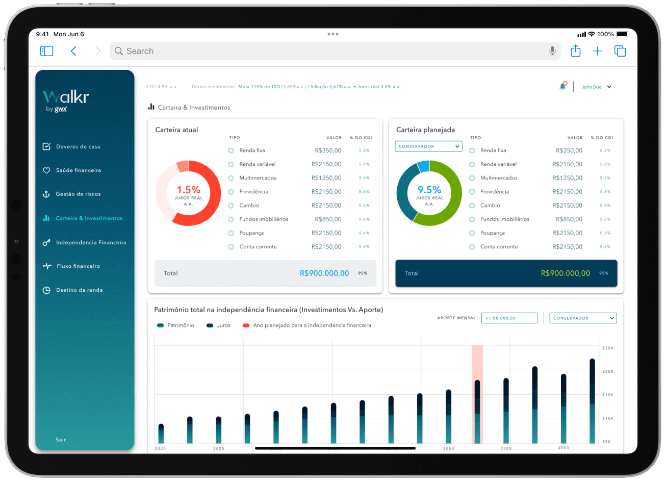 WalkrApp client dashboard — advisor input surface